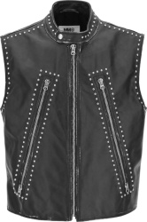 Maison Margiela Mm6 Black Leather Studded Vest