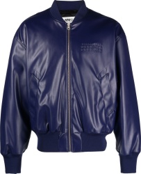 Blue Faux Leather Numbers Bomber Jacket