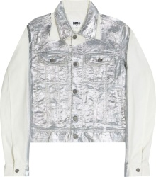 Maison Margiela Mm6 Silver Painted White Denim Jacket