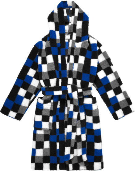 Marcelo Burlon White Grey Black And Blue Checkerboard Robe