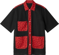 Marni Black And Red Camo Print Trim Shirt