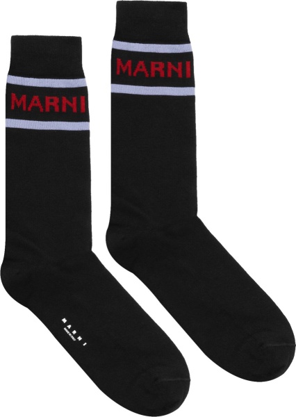 Marni Black And Red Logo Stripe Socks