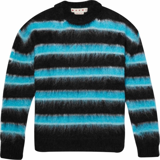 Marni Black And Turquoise Striped Mohair Sweater