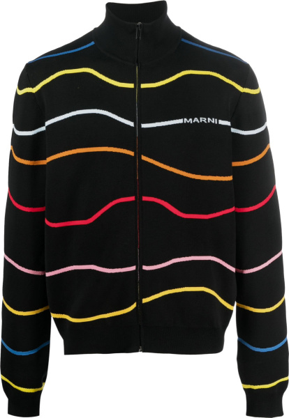 Marni Black And Wavy Multicolor Striped Track Jacket