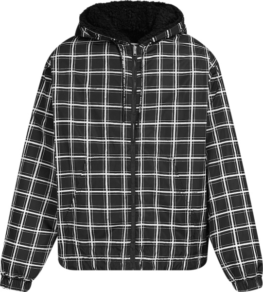 Marni Black And White Square Check Hooded Windbreaker Jacket