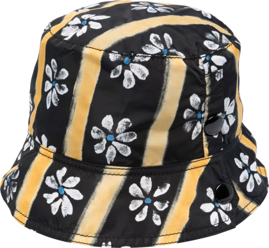 Marni Black And Yellow Striped Daisy Bucket Hat
