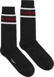 Marni Black White Red Logo Stripe Socks