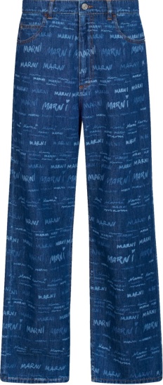 Marni Blue Allover Logo Denim Jeans