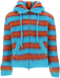 Neon Blue & Orange-Striped Mohair Zip Hoodie