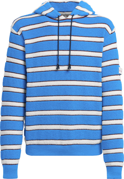 Marni Blue And White Striped Terry Cotton Hoodie