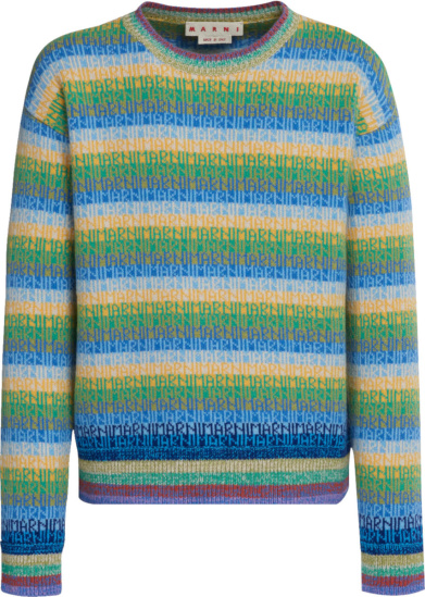Marni Blue Green Yellow Logo Stripe Sweater