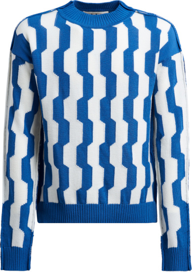 Marni Blue White Geometric Striped Sweater