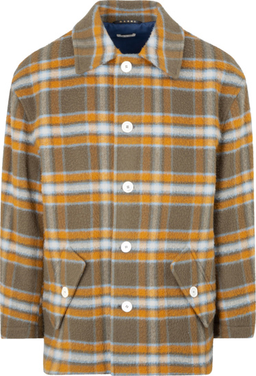 Marni Brown And Orange Check Shirt Jacket