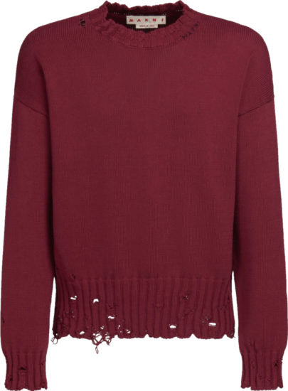 Marni Burgundy Distresssed Crewneck Sweater