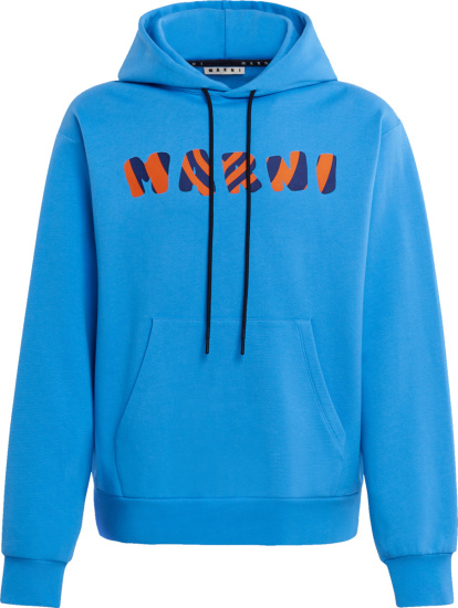 Marni Cobalt Blue And Orange Striped Logo Hoodie
