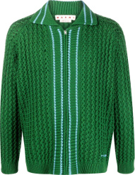 Marni Dark Green And Light Blue Trim Zip Sweater