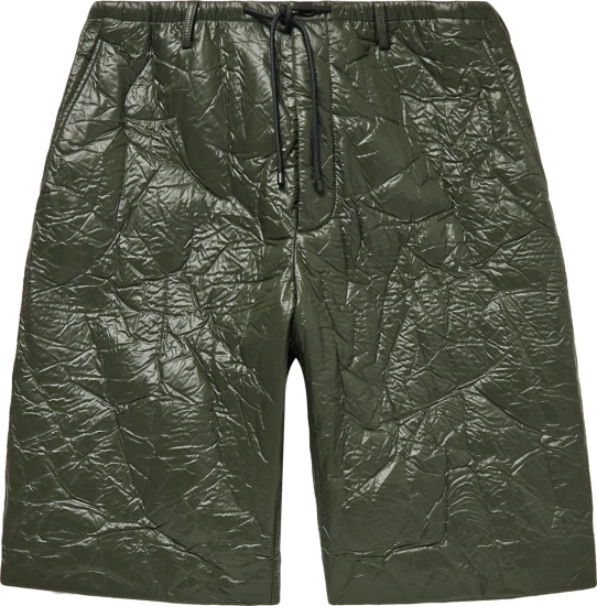 Marni Dark Green Crinkled Bonded Shorts