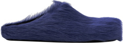 Marni Fussbett Sabot Navy Blue Fur Mules