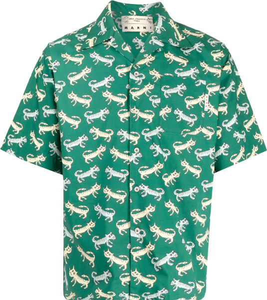 Marni Green Allover Tiger Print Shirt
