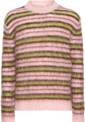 Marni Light Pink And Green Striped Mohair Sweater