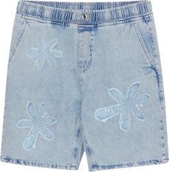 Marni Light Wash Blue Daisy Patch Denim Shorts
