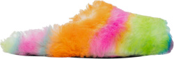 Marni Multicolor Neon Stirped Shearling Slippers