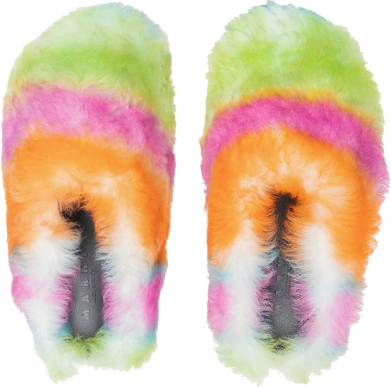 Marni Multicolor Shearling Fuzzy Fur Mule Slippers