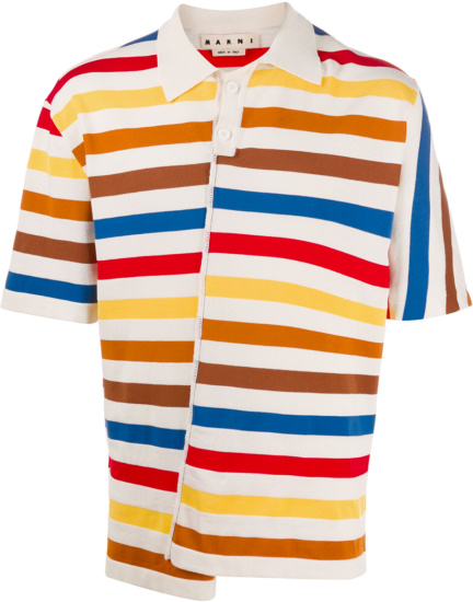 Marni Multicolor Striped Asymmetical Polo Shirt