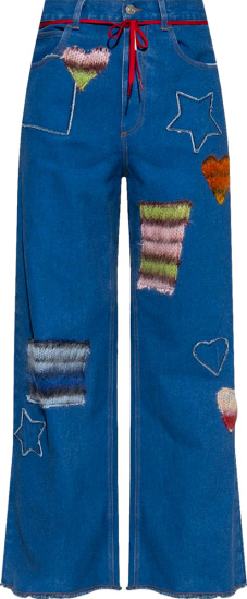 Marni Ocean Blue Denim Mohair Patch And Star Patch Jeans