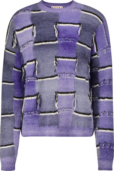 Marni Purple Patchwork Distressed Sweater