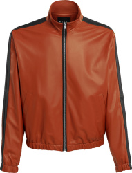 Burnt Orange & Black-Stripe Leather Track Jacket