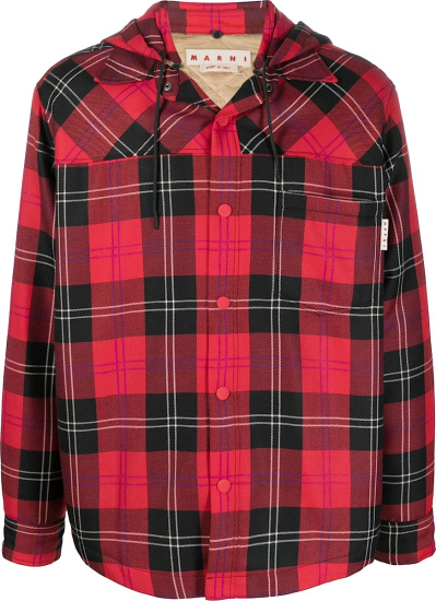 Marni Red Tartan Hooded Shirt Jacket