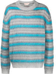 Marni Titanium Grey And Blue Striped Mohair Sweater