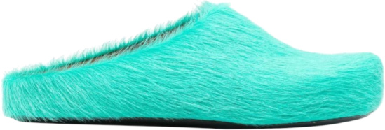 Marni Turquoise Fur Fussbet Sabot Mule Slippers
