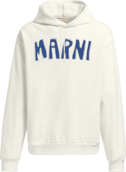 Marni White And Blue Cutout Logo Hoodie