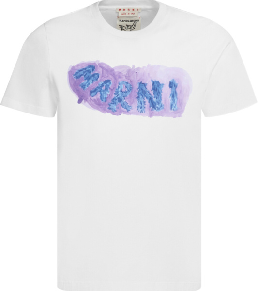 Marni White And Purple Painted Logo T Shirt