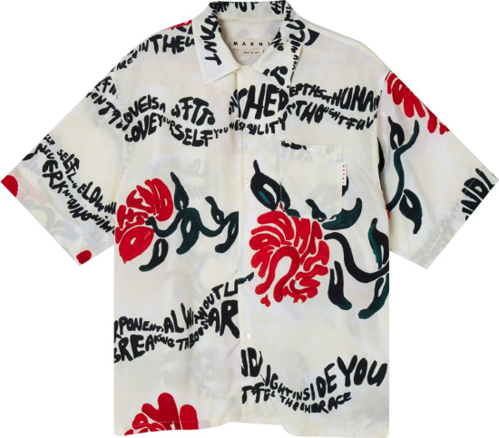 Marni White Floral-Stripe Hawaiian Shirt | Incorporated Style