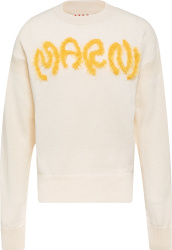 Marni White And Shaggy Yellow Logo Sweater