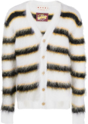 Marni White Black Yellow Striped Mohair Cardigan
