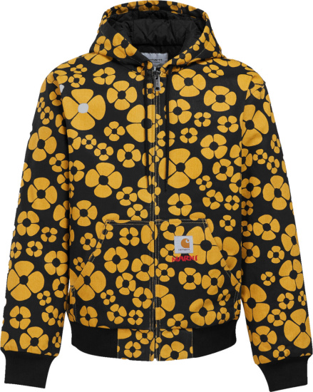 Marni X Carhartt Wip Black And Yellow Floral Hooded Jacket