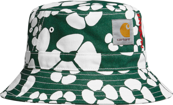 Marni X Carhartt Wip Dark Forest Green And White Floral Print Bucket Hat