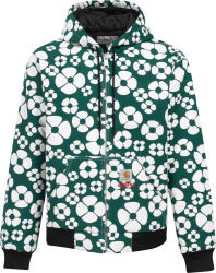 Marni X Carhartt Wip Dark Forest Green And White Floral Print Hooded Jacket