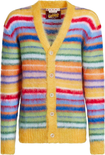 Marni Yellow And Multicolor Striped Mohair Cargian