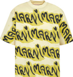 Marni Yellow Brushed Wavy Logo Stripe T Shirt