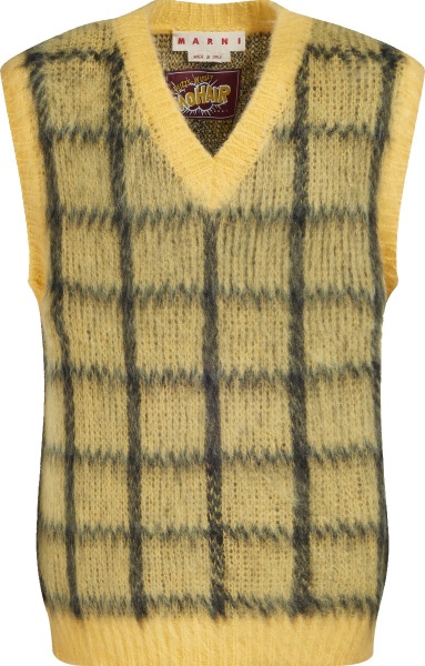 Marni Yellow Check Mohair Sweater Vest