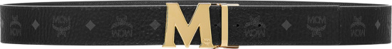 Mcm Black And Gold M Logo Buckl Claus Belt