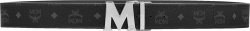Mcm Black Monogram Leather And Silver M Logo Buckle Belt