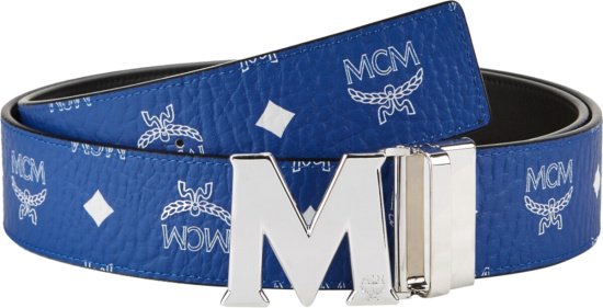 Mcm Blue And Silver Tone Claus Belt