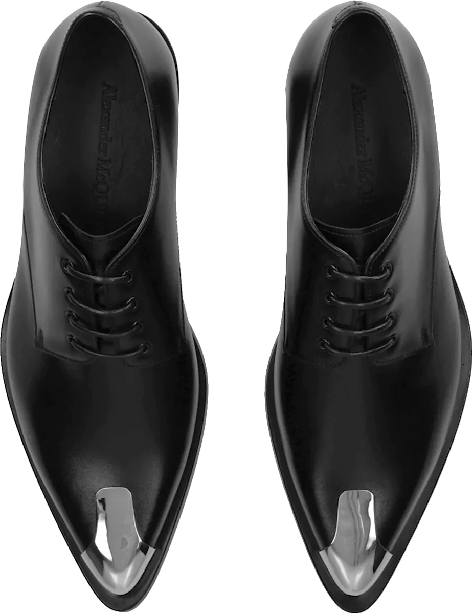 Mcqueen Black Metal Pointed Toe Lace Up Shoes