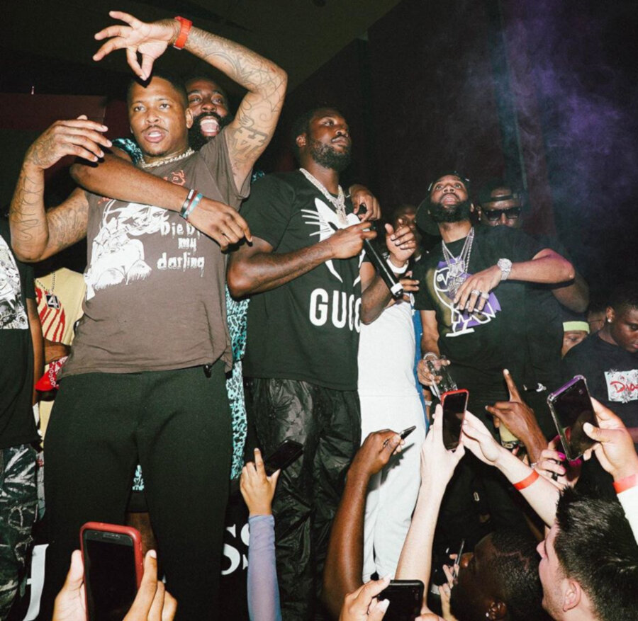 Meek Mill Parties With YG In a Gucci Mask T-Shirt
